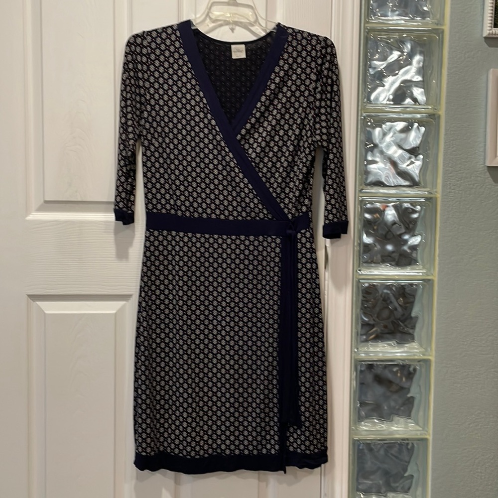 Faux navy wrap front dress